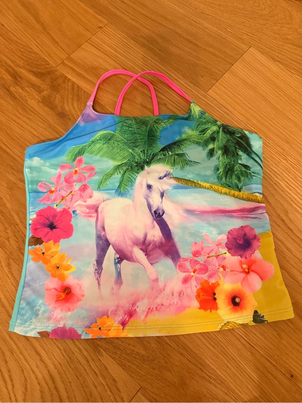 Kids Unicorn Tropical Floral Swim Top